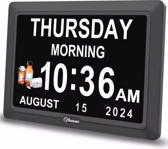 Cronometro Digitale per la Demenza con 12 Allarmi per Anziani - Display Grande Calendario con Data per Scrivania