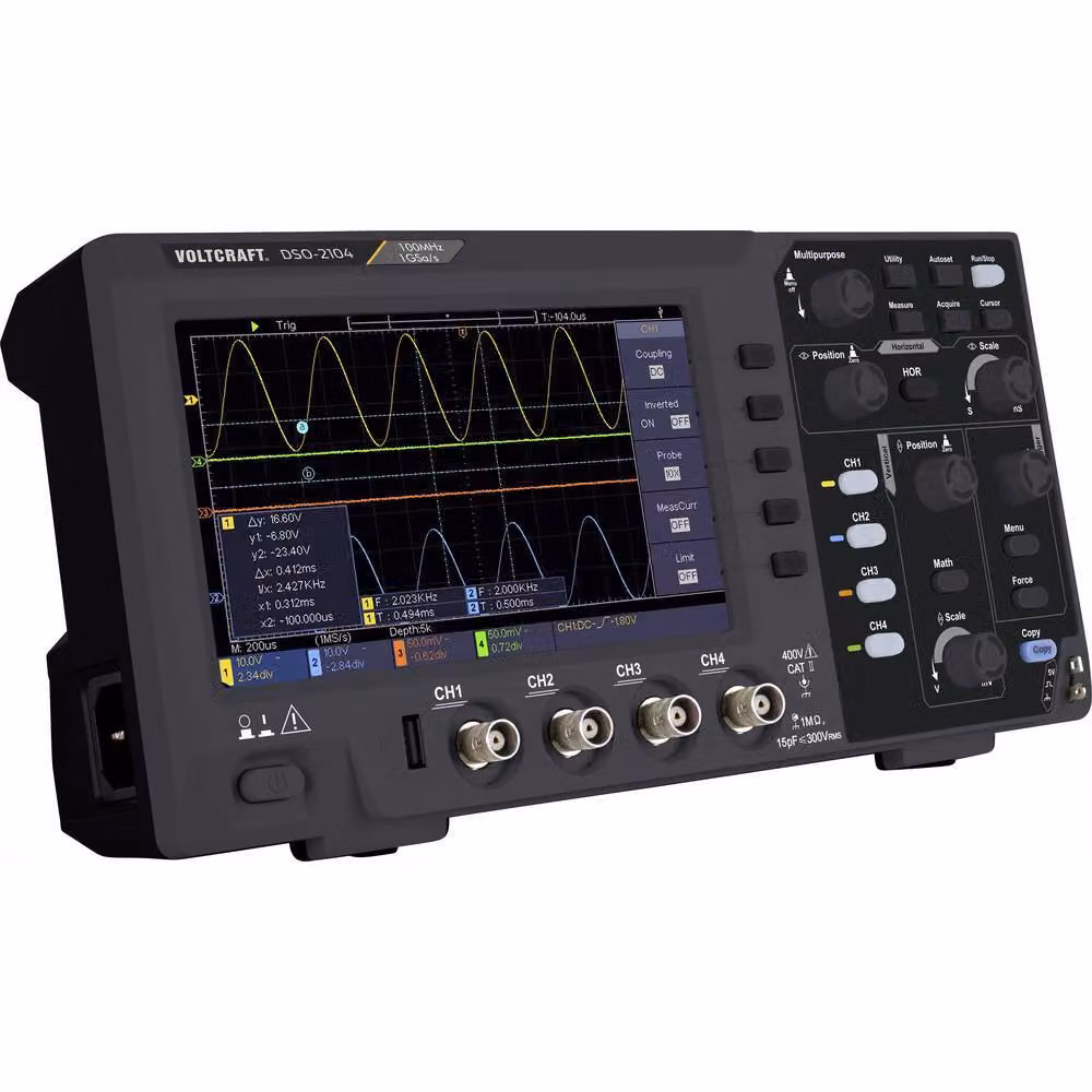 VOLTCRAFT DSO-2104 Oscilloscopio digitale 100 MHz a 4 canali 1 GSa/s 80 kpts 8 bit di memoria digitale (DSO) (VC-11539895)