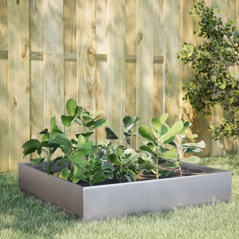 Fioriera Rialzata da Giardino vidaXL in Acciaio Zincato Argento L: 100 cm, P: 100 cm, H: 33,5 cm