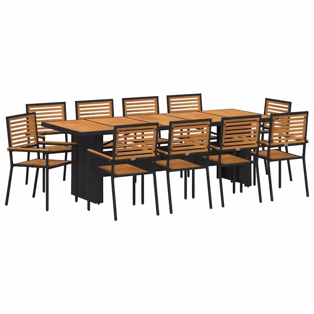 Set da pranzo per giardino e terrazzo vidaXL in polyrattan nero e marrone con tavolo rettangolare e 11 pezzi – 2