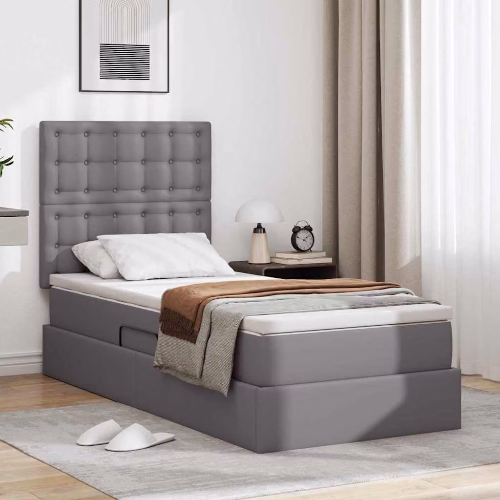 Letto con Contenitore vidaXL in Pelle Sintetica Grigia L/P/H: 190 x 90 x 43 cm – 1
