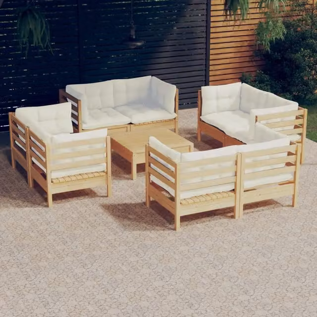 Set Salotto da Giardino vidaXL in Legno di Pino con Cuscini Beige 9 Pezzi – 1