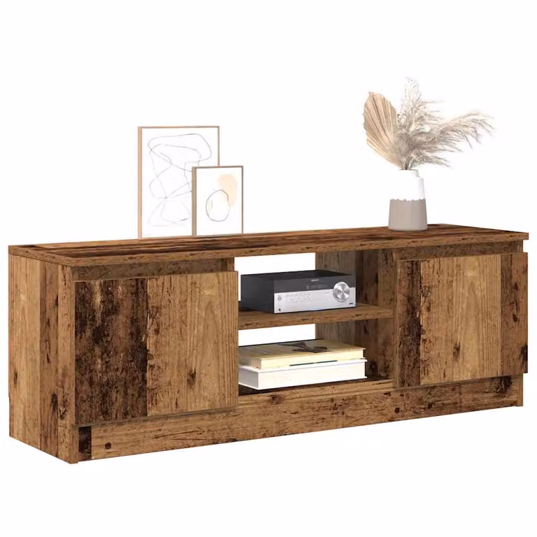 Mobile Porta TV vidaXL in Legno Antico Marrone con Scomparti Media L 102 cm x P 30 cm x H 36 cm