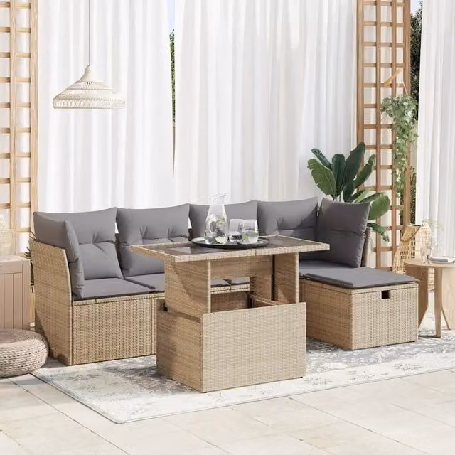 Set Divano da Giardino 6 pz con Cuscini Beige in Polyrattan 3327769