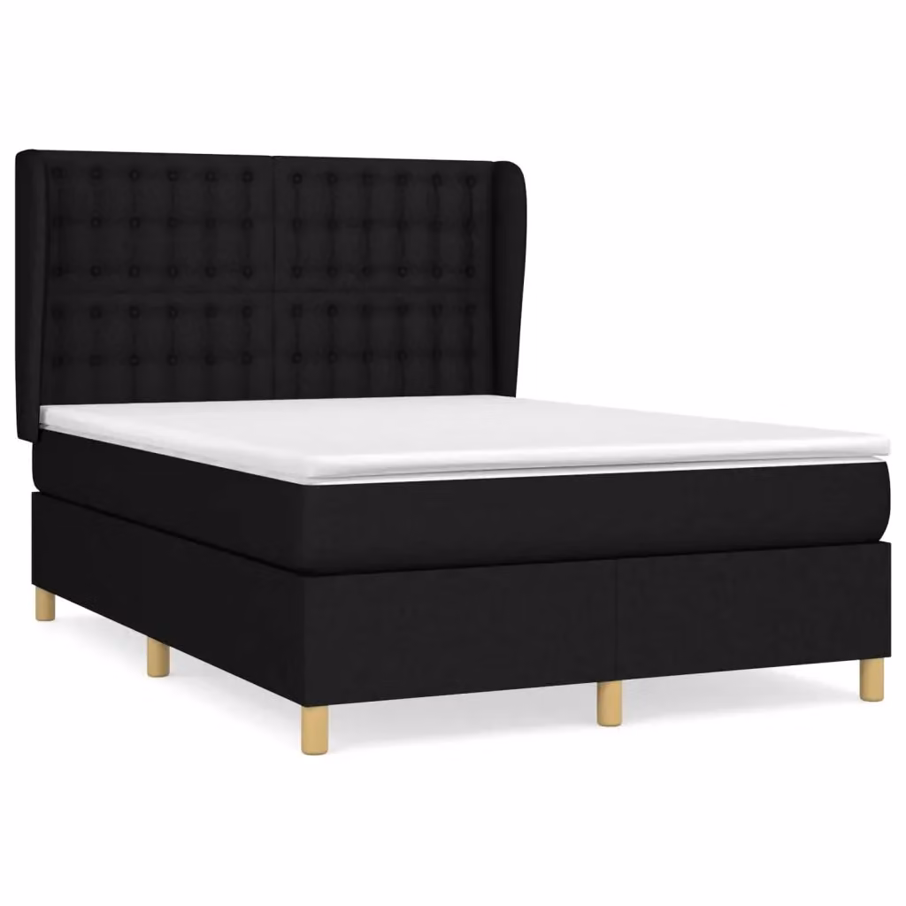 Letto Ibrido vidaXL con Giroletto a Molle e Materasso in Tessuto Nero e Bianco L/P: 140 x 200 cm – 2