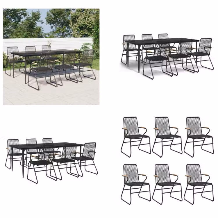 vidaXL Set da pranzo da giardino 7 pezzi in PVC rattan nero - Set da pranzo da giardino - Set da pranzo da giardino - Set da pranzo da terrazza