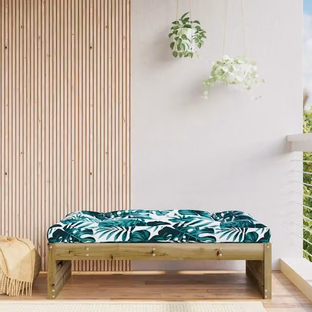Poggiapiedi da giardino in legno di pino impregnato marrone con cuscini inclusi L: 120 cm, P: 80 cm – 1
