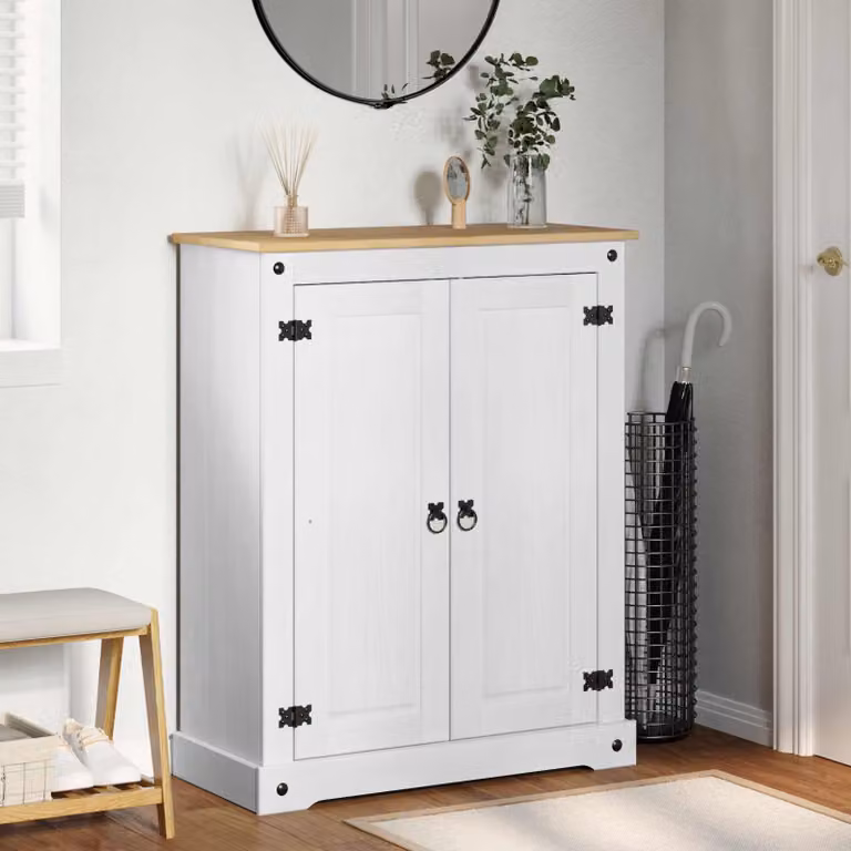 Mobile porta scarpe vidaXL in pino massello bianco con ante a battente L/P/H: 86 x 38,5 x 108 cm