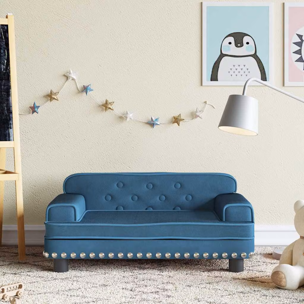 vidaXL Divano per Bambini Blu in Velluto L/P/H: 70 x 45 x 30 cm