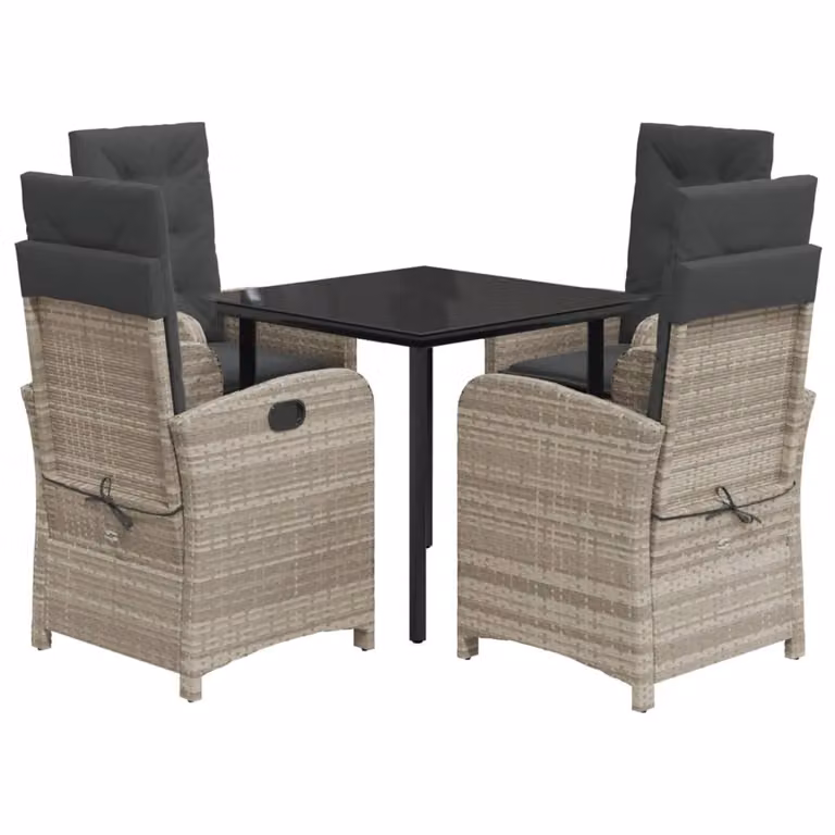 Set Pranzo da Giardino 5pz con Cuscini Grigio Chiaro Polyrattan