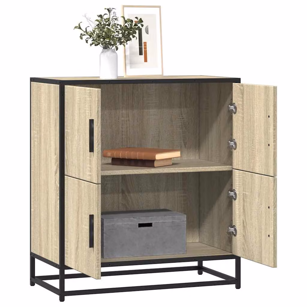 Credenza in stile industrial vidaXL in legno multistrato e metallo, colore rovere sonoma, L: 68 cm, P: 35 cm, H: 76 cm