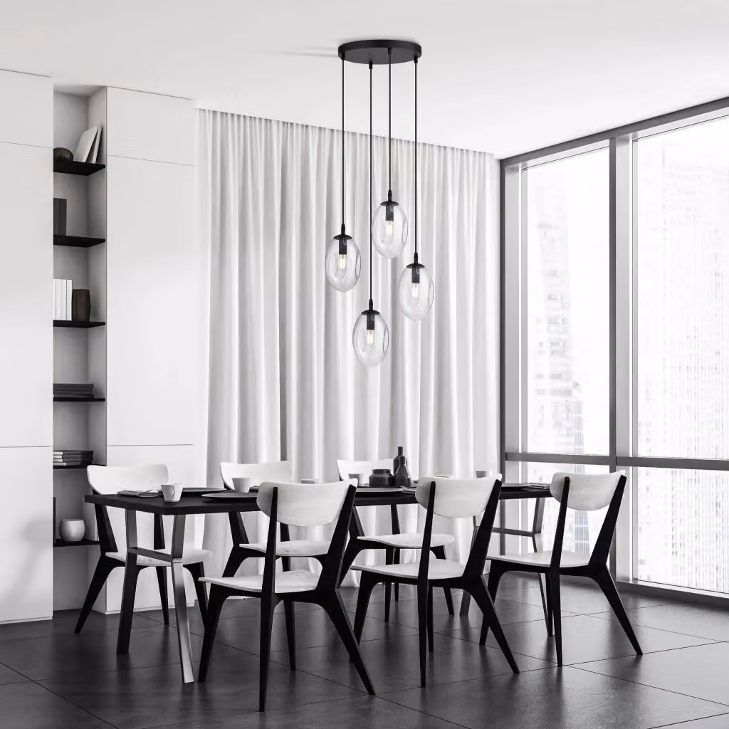 Lampadario a sospensione Emibig Astral con 4 luci E14 in metallo nero e vetro trasparente, altezza regolabile – 2