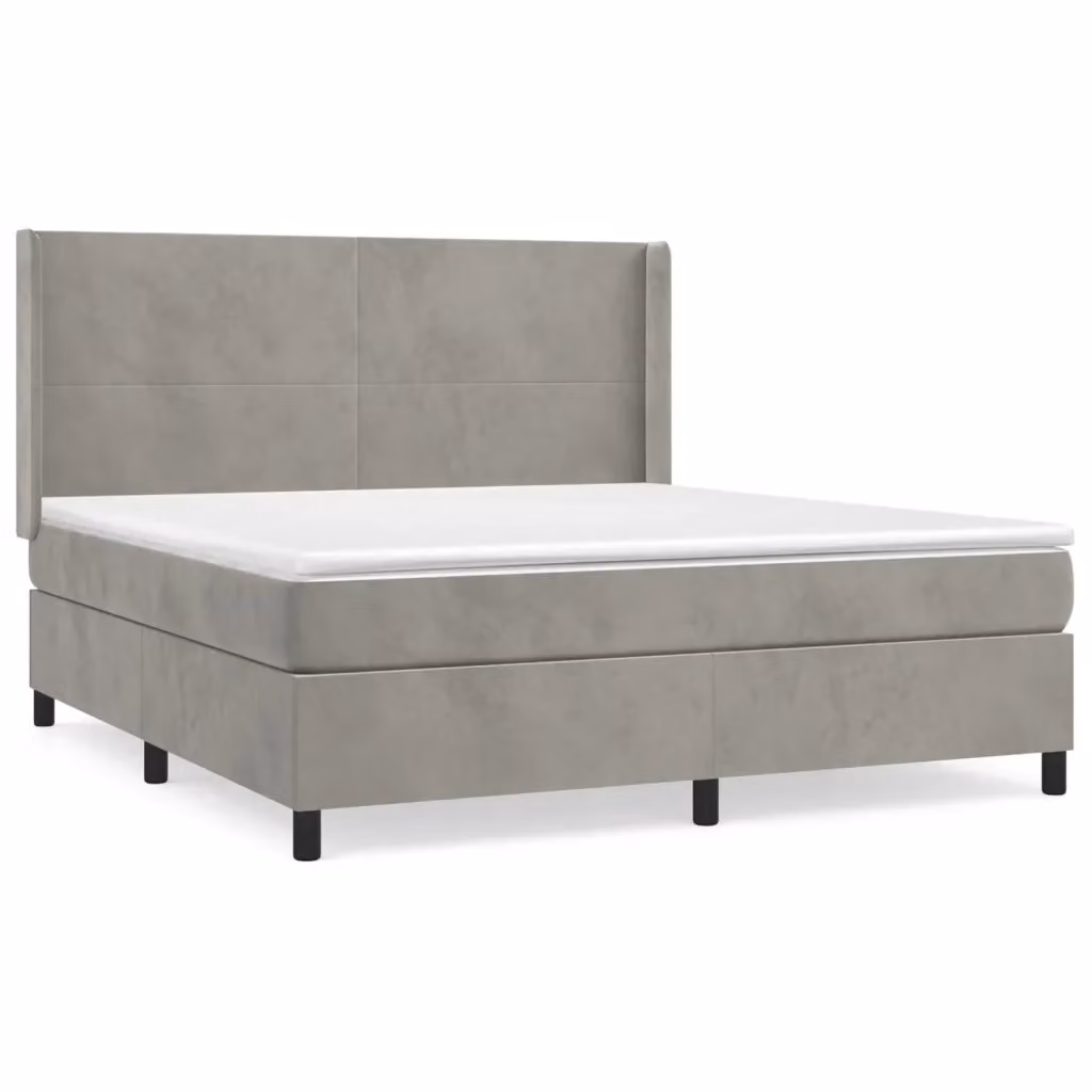 vidaXL Giroletto a Molle con Materasso Ibrido in Velluto Grigio Chiaro L/P/H: 183 x 180 x 203 cm – 2
