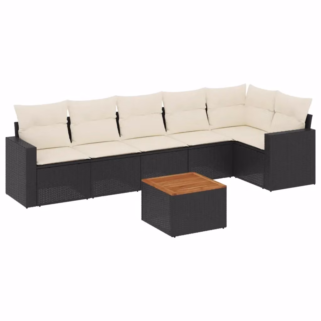 vidaXL Set Divani da Giardino a L con Polyrattan e Cuscini, 7 Pezzi, Nero – 2