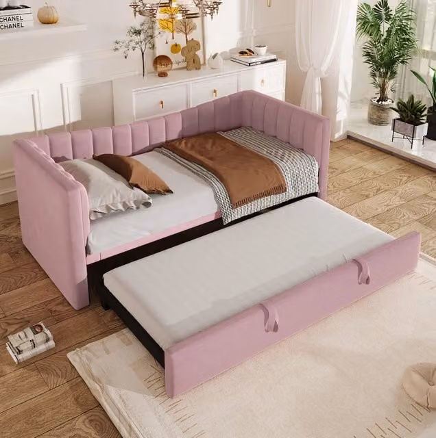 Divano letto 90x200 cm (180x200 cm) con letto estraibile in velluto rosa