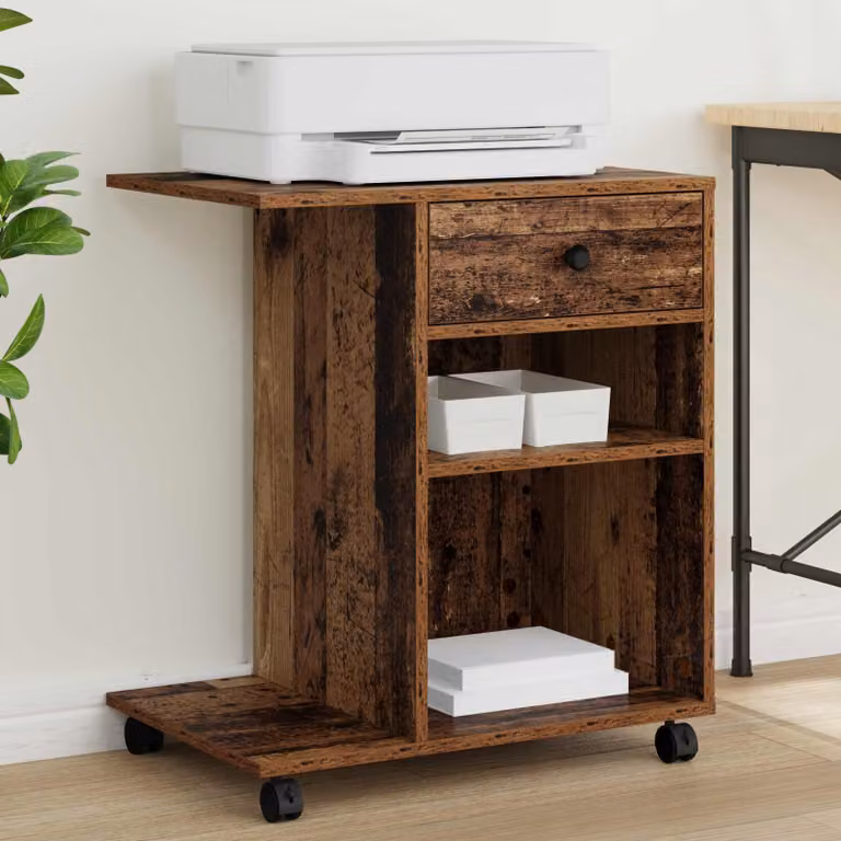vidaXL Supporto per Stampante in Legno Marrone con Ruote L 60 cm x P 40 cm x H 68,5 cm