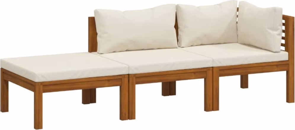 Set Divani da Giardino 3 pz con Cuscini Crema in Legno Acacia