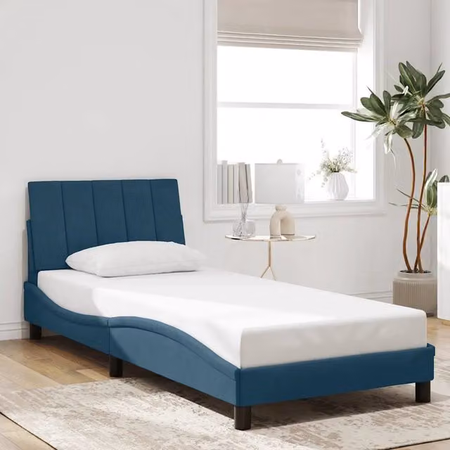 Giroletto senza materasso Hanko vidaXL in velluto blu con doghe in legno L/P/H: 90 x 190 cm – 1