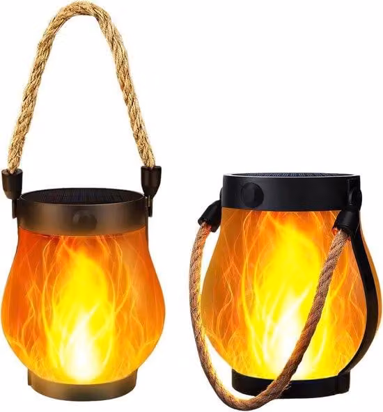 Torce esterne realistiche a energia solare, set da 2 pezzi, impermeabili IPX4, batteria da 1500 mAh, ricaricabili tramite USB