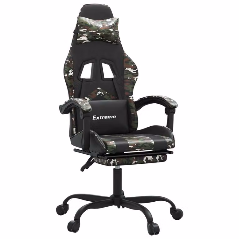 Sedia da Gaming Girevole Poggiapiedi Nero e Mimetico Pelle finta