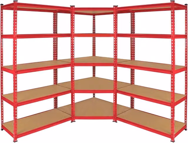 Set di 3 Scaffali Metallici ad Angolo Monster Shop, Colore Rosso, L/P/H: 90 x 45 x 183 cm