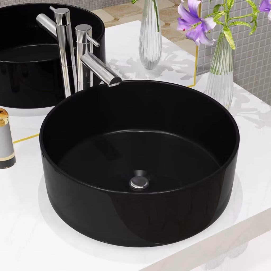 Lavabo in Vetroceramica nera, dimensioni 40 x 15 cm