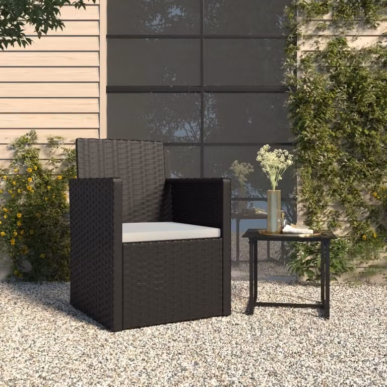 Poltrona da giardino moderna vidaXL in rattan e metallo con cuscino nero