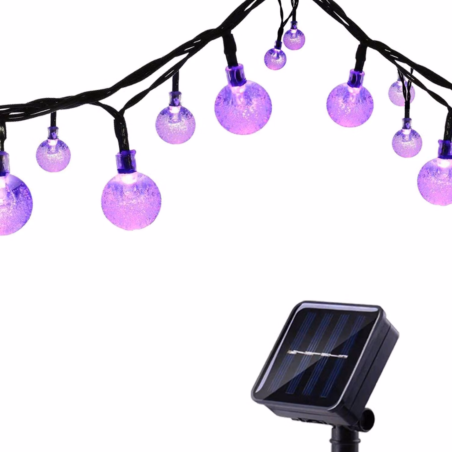 Catena luminosa solare con 30 LED, lunghezza 6,5 metri, 8 modalità, colore viola, impermeabile
