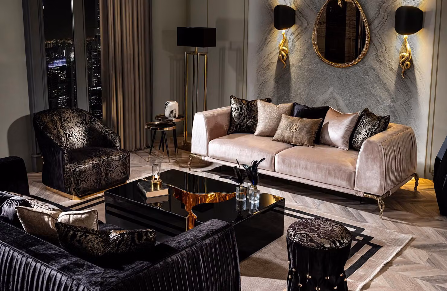 Dreiteiliger Couchtisch Wohnzimmermöbel Luxus Tisch Schwarz Modern