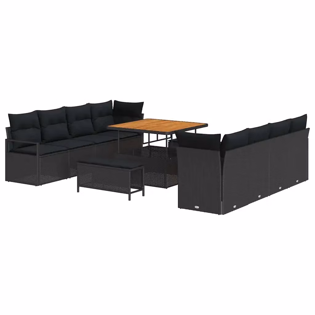 Set Divano da Giardino Moderno vidaXL in Polyrattan Nero con Cuscini e Tavolino da 11 Pezzi – 2