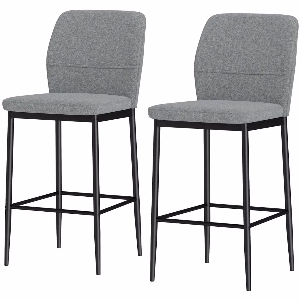 Sgabello da Bar Xylo in Velluto Grigio con Schienale e Poggiapiedi L: 41 cm, P: 52 cm, H: 97 cm – 2