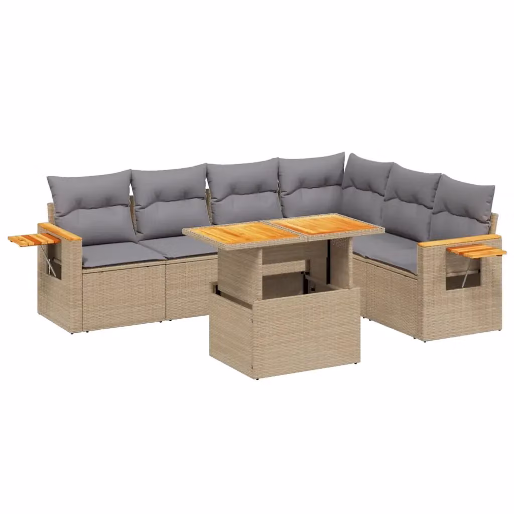 Set di divani da giardino vidaXL in polyrattan beige con cuscini e tavolino da esterno – 2
