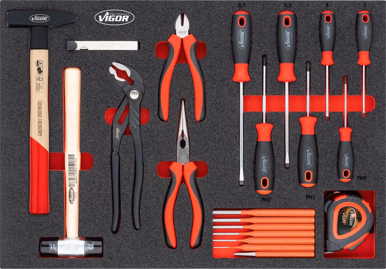 VIGOR V5634N Set di martello, pinze e cacciavite ∙563 mm x 393 mm x 35 mm
