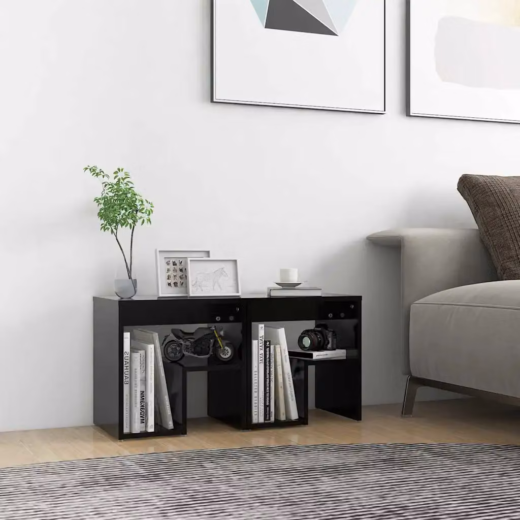 Set di 2 comodini vidaXL neri in legno multistrato e MDF, stile moderno, L 40 cm x P 30 cm x H 40 cm