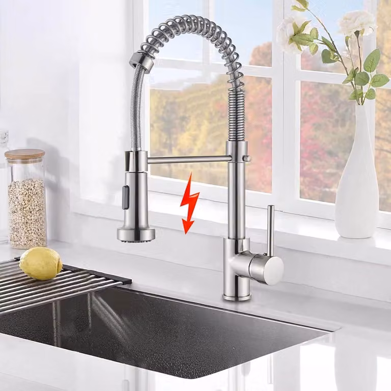 Miscelatore da cucina a bassa pressione, estensibile, girevole a 360°, monocomando, per boiler, finitura cromata