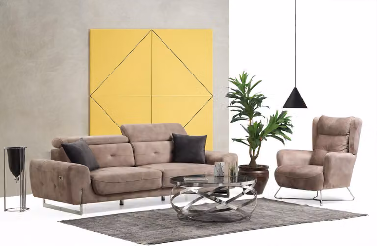 Set 2 tlg Wohnzimmer Sofagarnitur Dreisitzer Sofa Couch Modern Sessel Textil