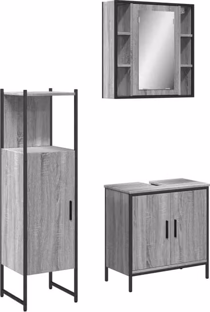 Set Mobili da Bagno | Armadio da bagno 3 pz Grigio Sonoma in Legno Multistrato