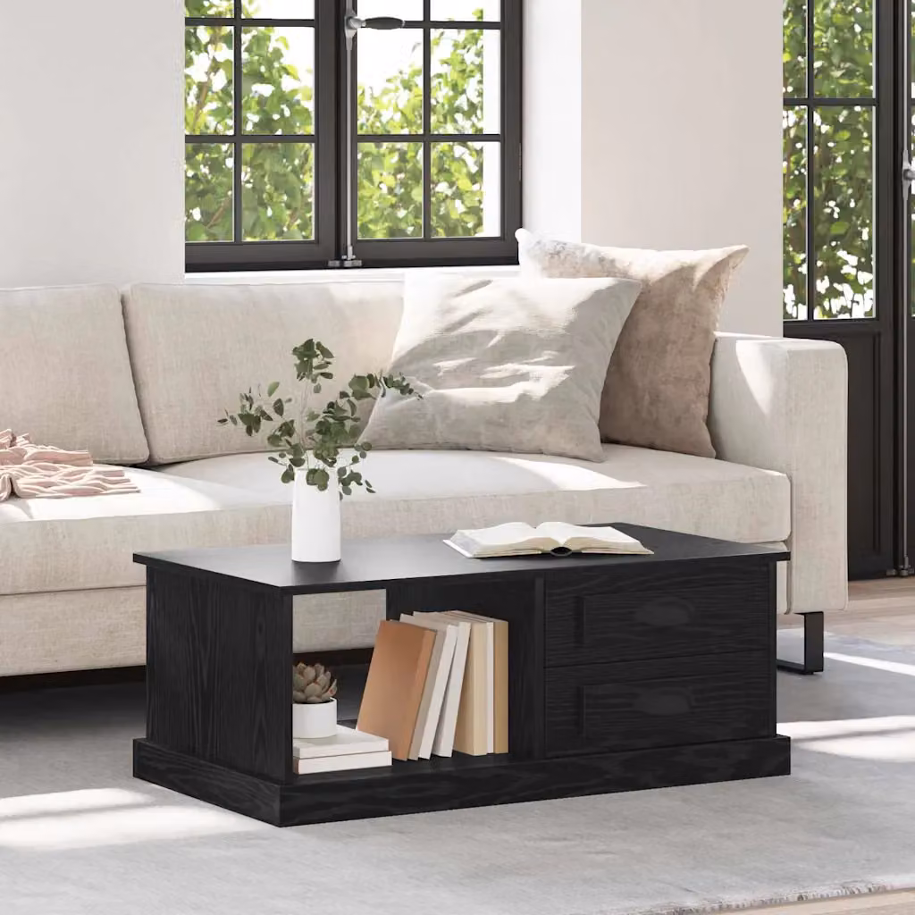 vidaXL Tavolino da salotto in legno e MDF, design minimalista, colore Rovere Nero, L 90 x P 50 x H 35 cm