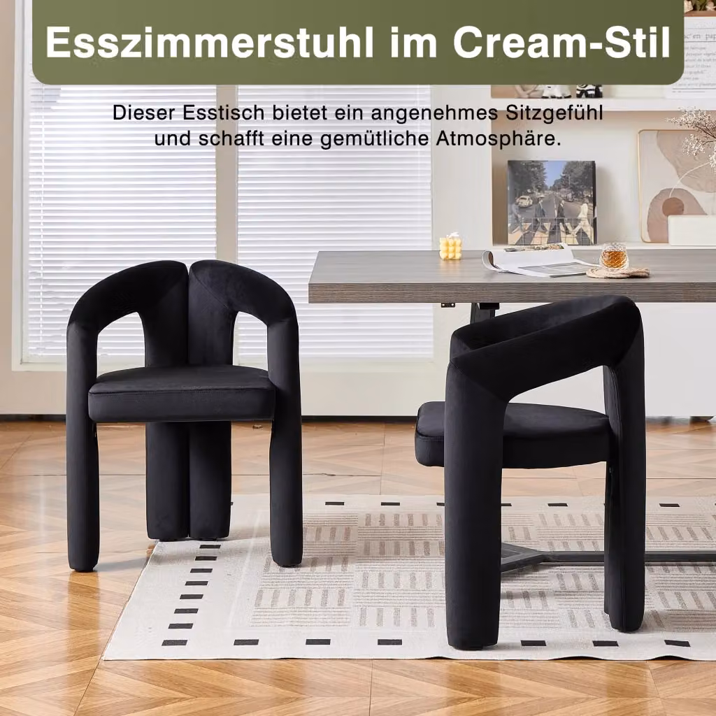 Set di 2 sedie da pranzo MIVRAY con braccioli rivestite in velluto nero, portata massima 150 kg – 2