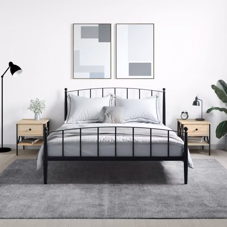 Set di 2 comodini vidaXL in legno multistrato e metallo, stile industrial, colore rovere sonoma beige e marrone, L 40 cm x P 42 cm x H 45 cm