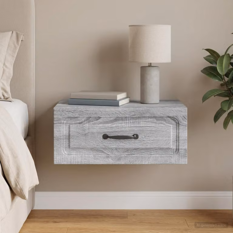 vidaXL Mobiletto da notte sospeso moderno Grigio Sonoma L 49 x P 34,5 x H 20 cm