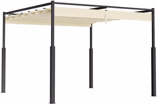 Pergola in acciaio con copertura in legno impermeabile e orientabile, struttura in legno, protezione UV, beige, 3x3 m