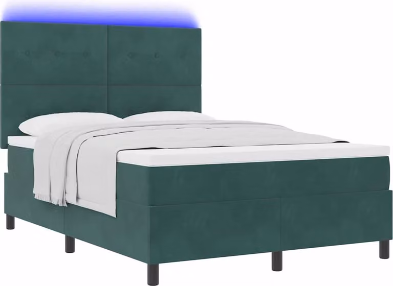 Letto a Sorgente LED Verde Scuro 140 x 190 cm Velluto