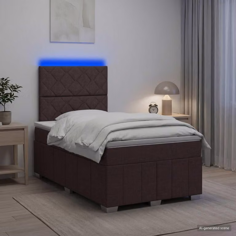 Maison Exclusive - Letto boxspring a LED con materasso, marrone scuro, 120 x 190 cm, rivestimento in tessuto