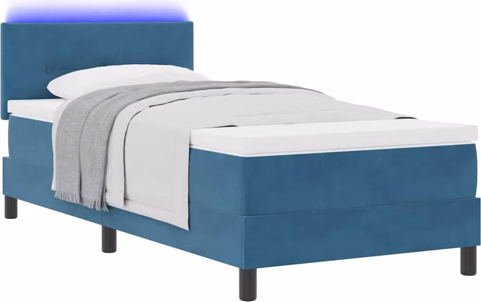 Letto a Sorgente LED con led Blu Scuro 90 x 190 cm Velluto