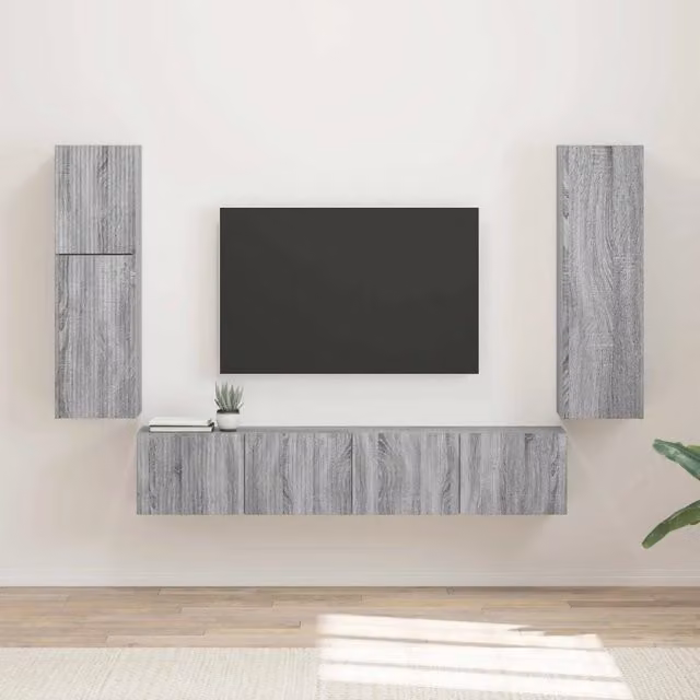 Set mobile TV 4 pz-Credenza per TV Grigio Sonoma Legno multistrato 463879