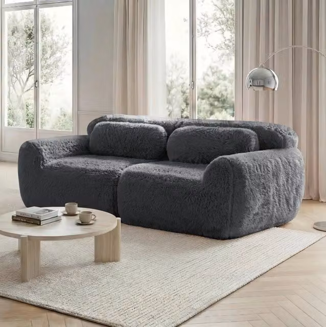 Divano modulare senza struttura in tessuto plush grigio HOMVRA