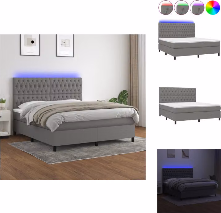 vidaXL Letto a molle con materasso e tessuto LED grigio scuro 160x200 cm - Letti e strutture letto