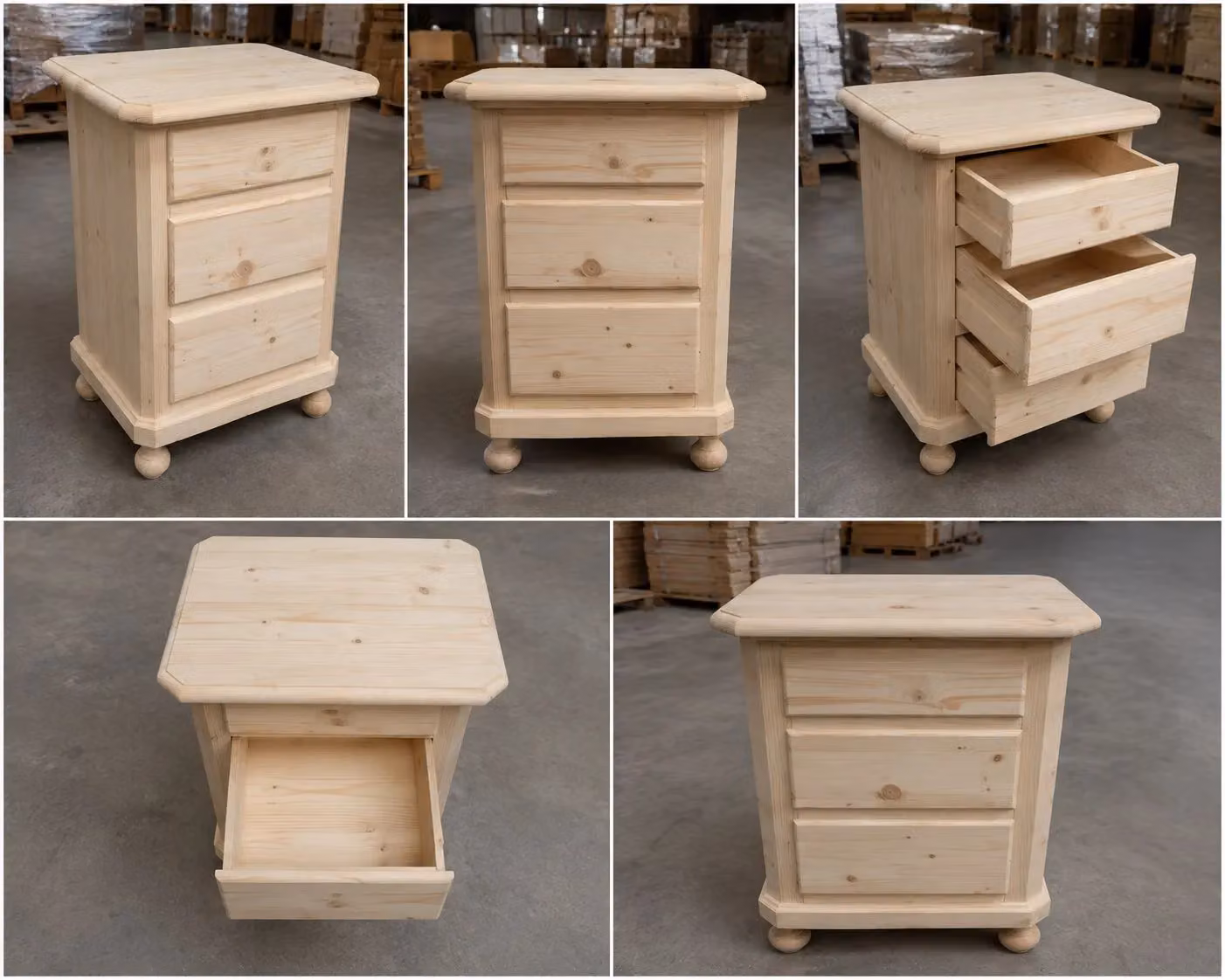 Comodino classico con 3 cassetti in legno massello di abete grezzo Mobili 2G L/P/H: 50 x 38 x 65 cm – 2