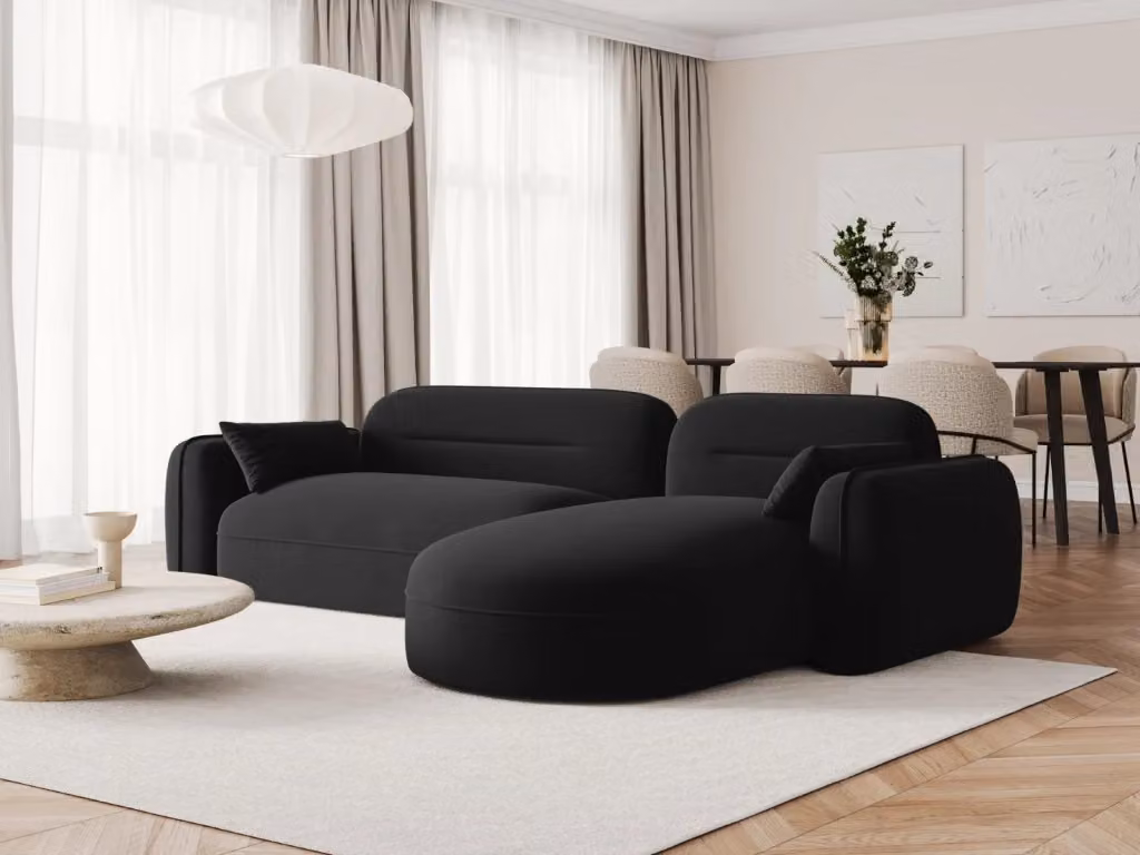 Divano angolare modulare destro Sydney Cosmopolitan Design a 4 posti in velluto nero L 275 x P 140 x H 70 cm – 2